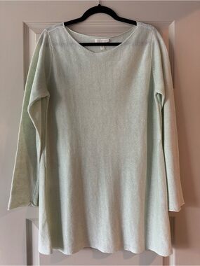 Eileen Fisher Organic Linen Long Sleeve Tunic Sweater in Light Mint